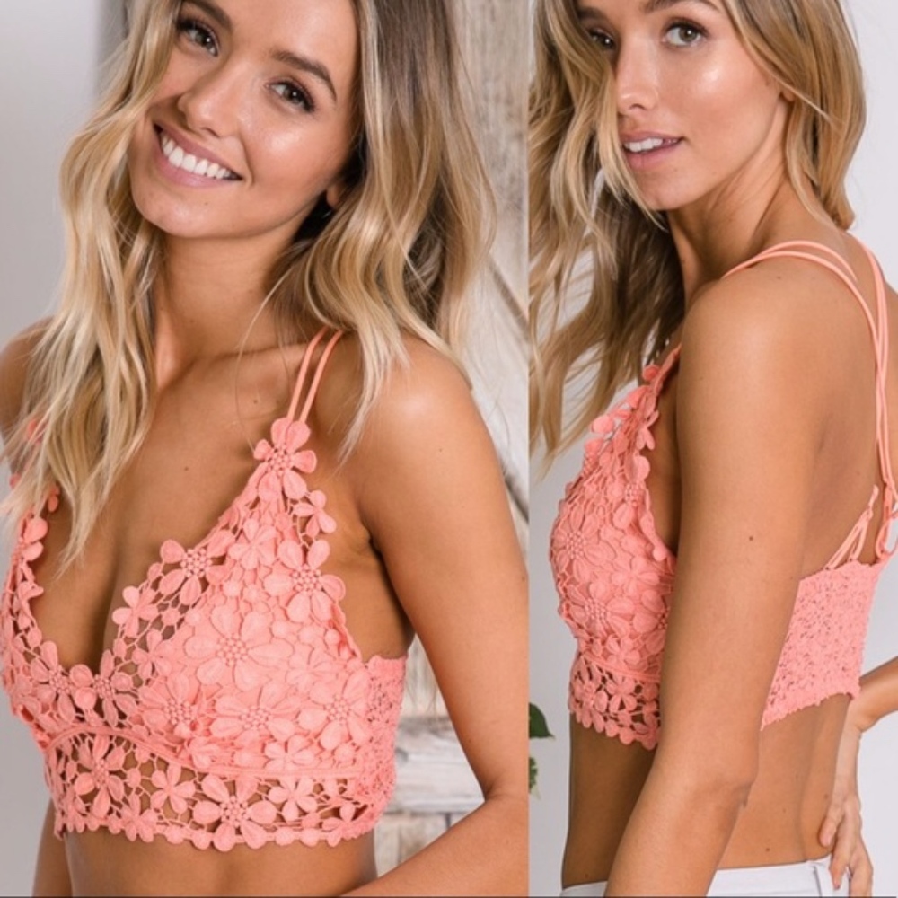 BRADY Floral Crochet Bralette - CORAL - Picture 3 of 3